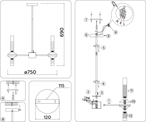 Потолочная люстра на штанге Ambrella High Light LH55353 (220V)