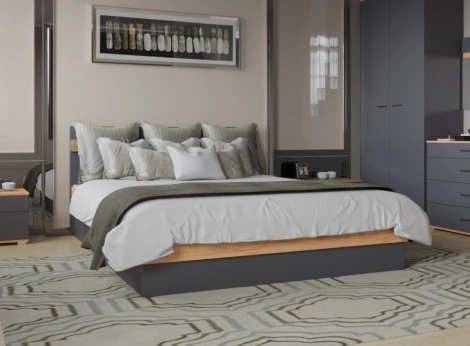 Двуспальная кровать Woodville Кассандра 160х200 дуб крафт золотой / антрацит 559200