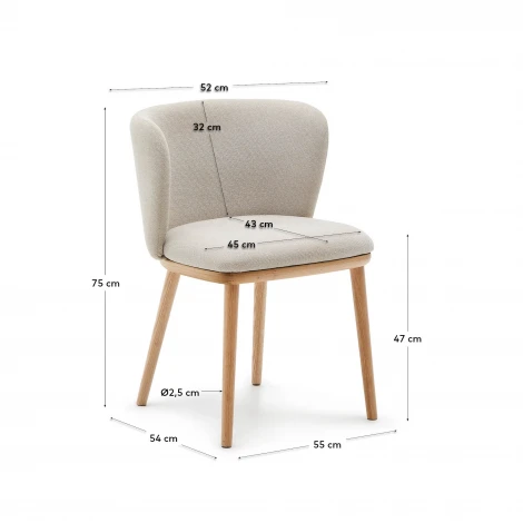 Ciselia Стул из бежевой синели и натурального массива ясеня La Forma (ex Julia Grup) арт.217215