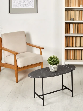 Стол журнальный МеталлАрт М025 черный мрамор/черный Mebelik 009497