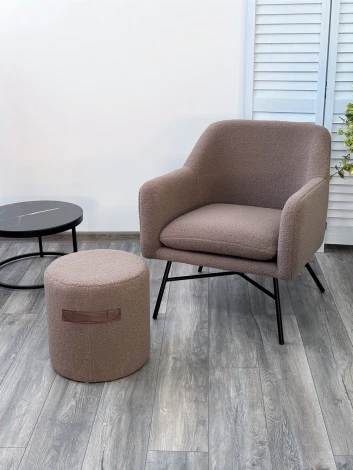 Пуф для гостиной HARTA NINI-02 Тауп, teddy / TKS-03 темно-коричневый, экокожа M-City 629M04979