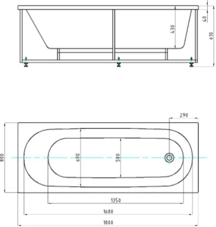 Акриловая ванна Акватек Оберон 180 слив слева