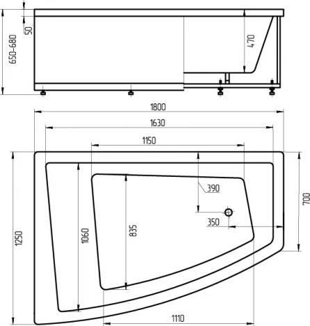 Акриловая ванна Акватек Оракул L, вклеенный каркас