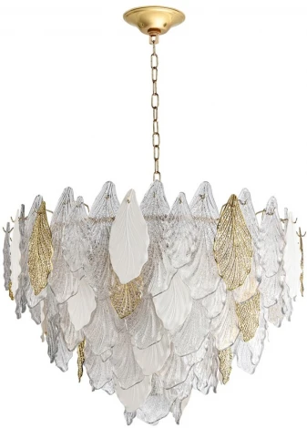 Подвесная люстра Odeon Light Lace 5052/21 золото/белый/прозрачный/металл/стекло/фарфор/металл E14 21*40W (220V, на цепи, лепестки)