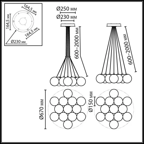 Подвесной светильник Odeon Light Magia 7109/13 металл/стекло/бронза/белый IP20 E14 13*5W 220V