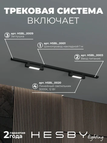 Трековая система в сборе накладная однофазная 220V Hesby Lighting №1 однофазная накладная Skylite HSBL_kompl_S001_NI1B3K
