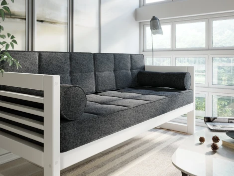 Диван Arsko прямой Сега Б белая эмаль рогожка графитовая