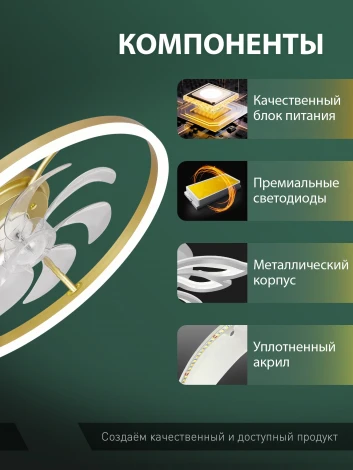 Потолочная люстра светодиодная с вентилятором Natali Kovaltseva Ledfan LED LAMPS 81491 (регулировка яркости, 220V, пульт управления, управление смартфоном)