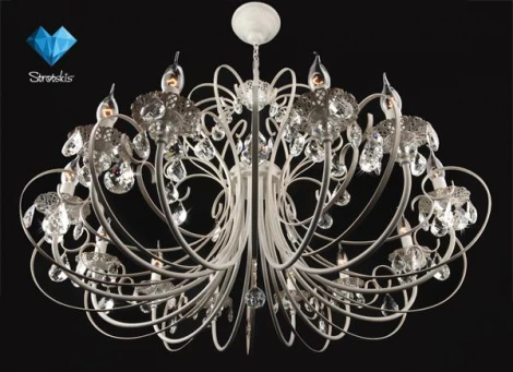 Подвесная люстра Eurosvet 3305 3305/12 белый с золотом / прозрачный хрусталь (220V, хрусталь Strotskis, на цепи, подсвечник, свеча)
