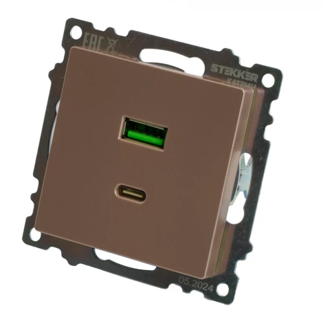 Розетка USB Type A+С (шампань) Stekker Катрин 50056