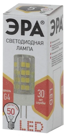 Лампочка светодиодная G4 5W ЭРА LED JC-5W-220V-CER-827-G4