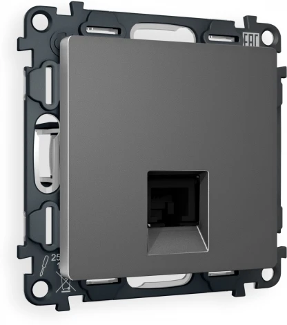 Комплект механизма Ambrella Volt компьютерной розетки ALFA MA662010 Антрацит серый RJ-45(8P8C) CAT6 с защитной шторкой QUANT