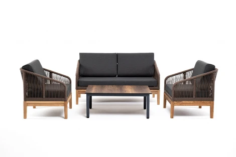 Лаунж-зона 4-ая из роупа со столиком Канны цвета дуб, основание дуб, роуп 4SIS Канны KANS2C2TJ-4-SET brown