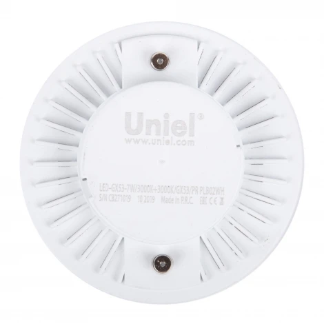Лампочка светодиодная таблетка прозрачная GX53 7W 3000K Uniel LED-GX53-7W/3000K+3000K/GX53/PR PLB02WH