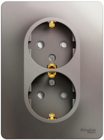 Розетка встраиваемая двойная с заземлением и шторками (платина) Systeme Electric Glossa GSL001226