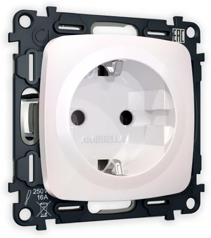 Комплект механизма Ambrella Volt электрической розетки OMEGA MO206010 Жемчуг с заземлением на винтовых зажимах 2P+E 16A-250V QUANT