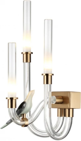 Бра Odeon Light Lark 5431/6WL золотой(под латунь)/белый градиент/беж./зеленый/ металл/стекло/керамика LED 6W 4000K (220V, птички)