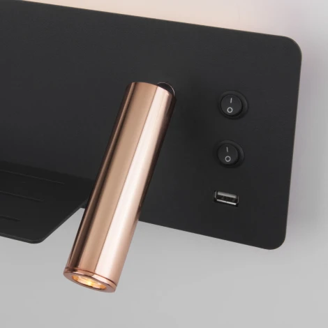 Бра с полкой светодиодное для чтения с USB-портом и выключателем MRL Elektrostandard Fant LED 1113 чёрный/золото a053083 (220V)