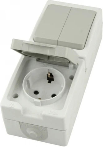 Розетка с заземлением с двухклавишным выключателем (белый,серый) Stekker Велена 49726