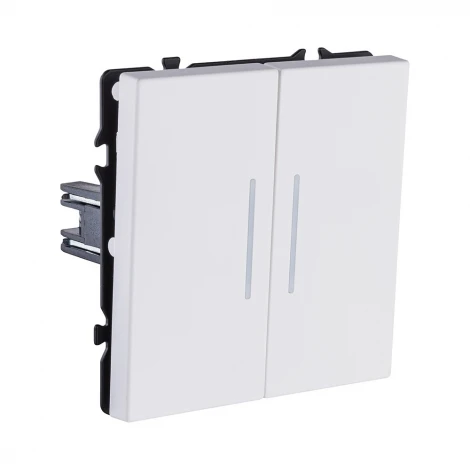 Выключатель 2-клавишный 10А/250В с LED подсветкой, белый матовый Kollinger Eclipse EC-010WH