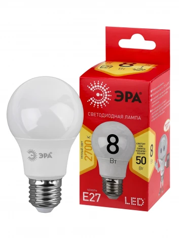 Лампочка светодиодная E27 8W ЭРА LED A55-8W-827-E27 R