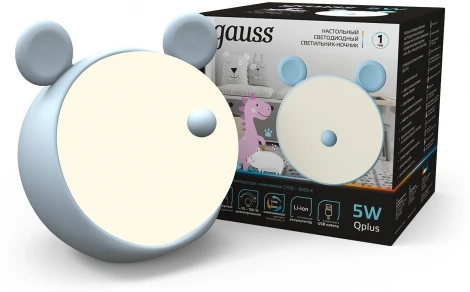 Светильник ночник настольный Gauss NN7026 GTL702 5W 200lm 2700-6000K 5V Li-ion 1200mA голубой диммируемый LED