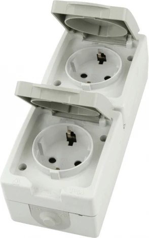 Розетка двойная с заземлением и защитной крышкой (белый,серый) Stekker Велена 49737