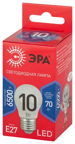 Лампочка светодиодная E27 10W ЭРА LED P45-10W-865-E27 R