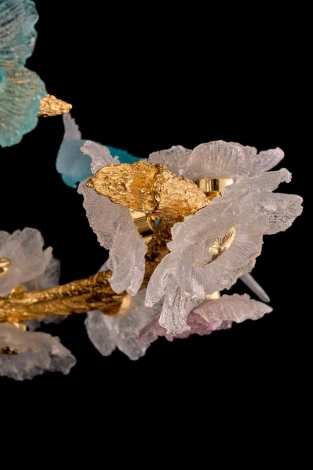 Подвесная люстра светодиодная Fluorite Sauvage FL1099-24P (220V, на тросе, цветы, ветки, птички)