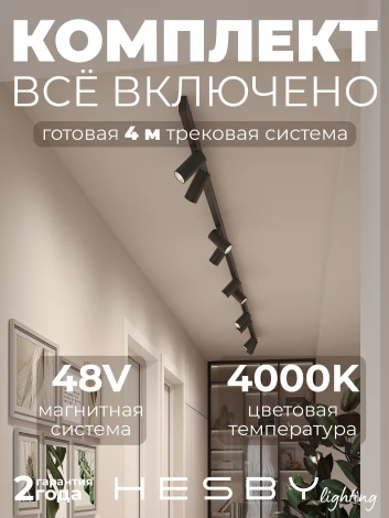 Трековая система в сборе магнитная накладная 48V 120W Hesby Lighting ElDeko HSBL_kompl_E003_NI4B4K