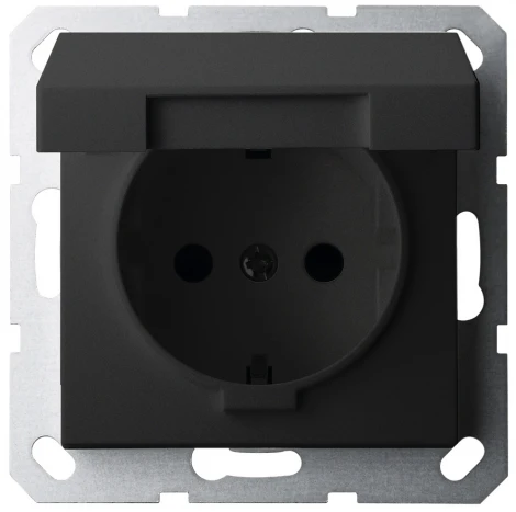 Розетка с защитной крышкой и шторками (черный матовый) Jasmart G-Classic G5505PB