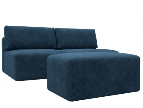 Диван прямой модульный с пуфом Лига-060 НПБ (ЛДСП,Брус,Фанера/Пластик/Велюр/Синий) Лига Диванов 129672