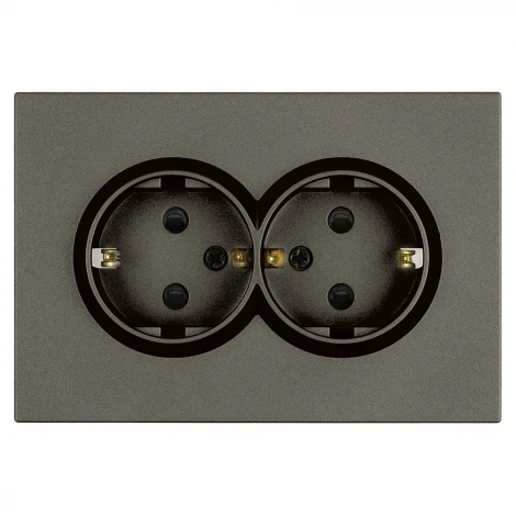 Розетка двойная с заземлением и шторками (антрацит, soft touch) Stekker Эмили 49934