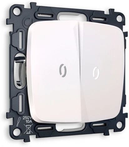 Комплект механизма Ambrella Volt 2-клавишного выключателя с подсветкой 5600K OMEGA MO204015 Жемчуг QUANT