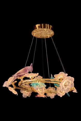Подвесная люстра светодиодная Fluorite Sauvage FL1099-16P (220V, на тросе, цветы, ветки, птички)