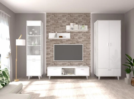 ТВ-тумбы Woodville Эго Т-3 на ножках бетон светлый / белый глянец