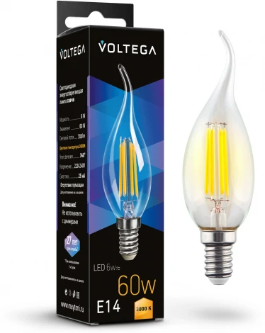 Светодиодная лампа 6W 3000K E14 Voltega Candle wind 6W 7209