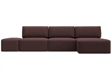 Диван угловой модульный с пуфом Лига-060 НПБ Лонг угол универсальный (ЛДСП,Брус,Фанера/Пластик/Замша/Бордовый) Лига Диванов 129522