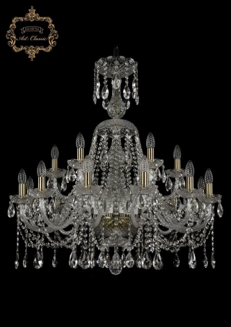 Подвесная большая люстра Art Classic 11.12 11.12.12+6.300.XL-90.Br.Sp (220V, хрусталь, на цепи, подсвечник, свеча)