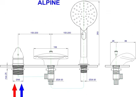 Смеситель Royal Bath Alpine RB2102 на борт ванны