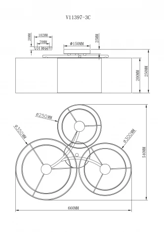 Потолочный светильник круглый Moderli Massa V11397-3C