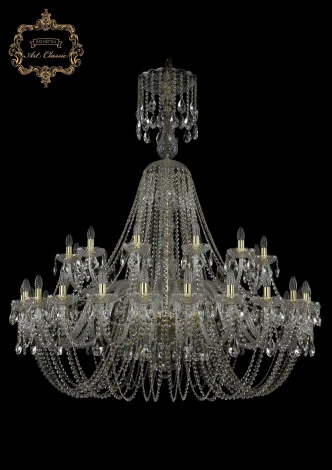Подвесная большая люстра Art Classic 11.11 11.11.24+12.530.XL-165.Gd.Sp (220V, хрусталь, на цепи, подсвечник, свеча)