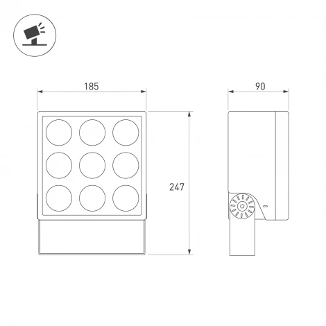 Прожектор светодиодный уличный ALT-BLOCK-S185x185-36W Day4000 (GR, 60 deg, 230V) (Arlight, IP66 Металл) 055254