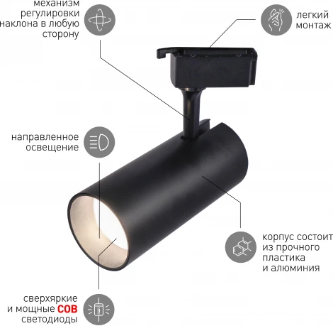 Трековый светильник ЭРА TR5-30 COB BK (LED, 220V)
