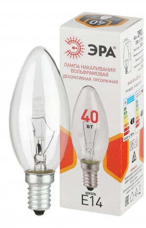 Лампочка накаливания E14 40W ЭРА B-40-E14-230-CL