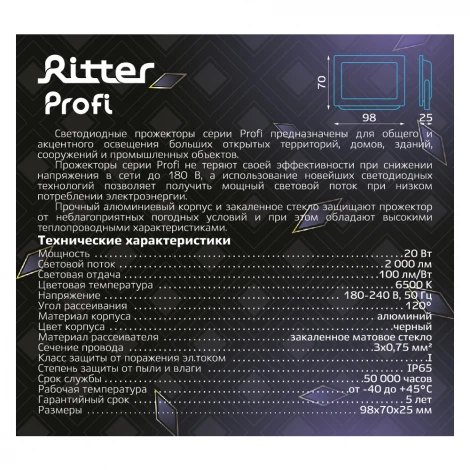 Прожектор уличный светодиодный Ritter PROFI 53406 2