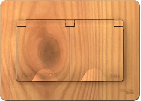 Розетка встраиваемая двойная с заземлением, шторками и крышкой (ясень) IP44 Systeme Electric Blanca BLNRS441125
