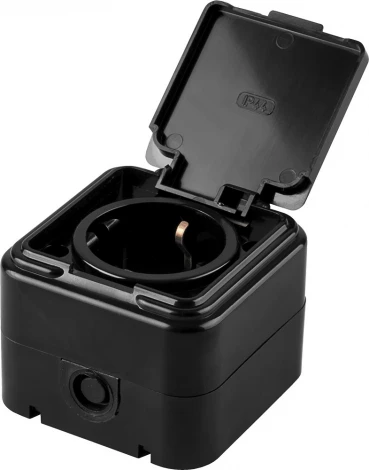 Розетка с заземлением и защитной крышкой (черный) Stekker Брест 32741