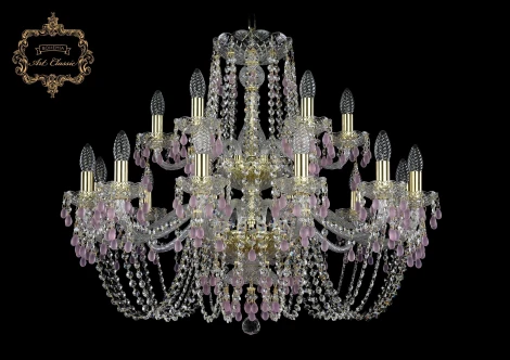 Подвесная большая люстра Art Classic 11.24 11.24.12+6.300.2d.Gd.V7010 (220V, хрусталь, на цепи, подсвечник, свеча)