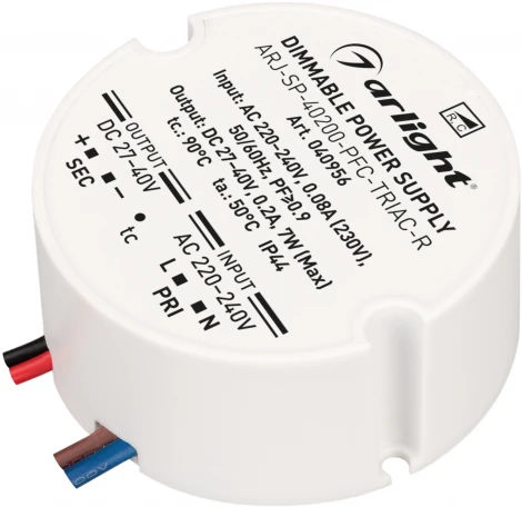 Блок питания ARJ-SP-40200-PFC-TRIAC-R (7W, 27-40V, 200mA) (Arlight, IP44 Пластик, 5 лет) 040956